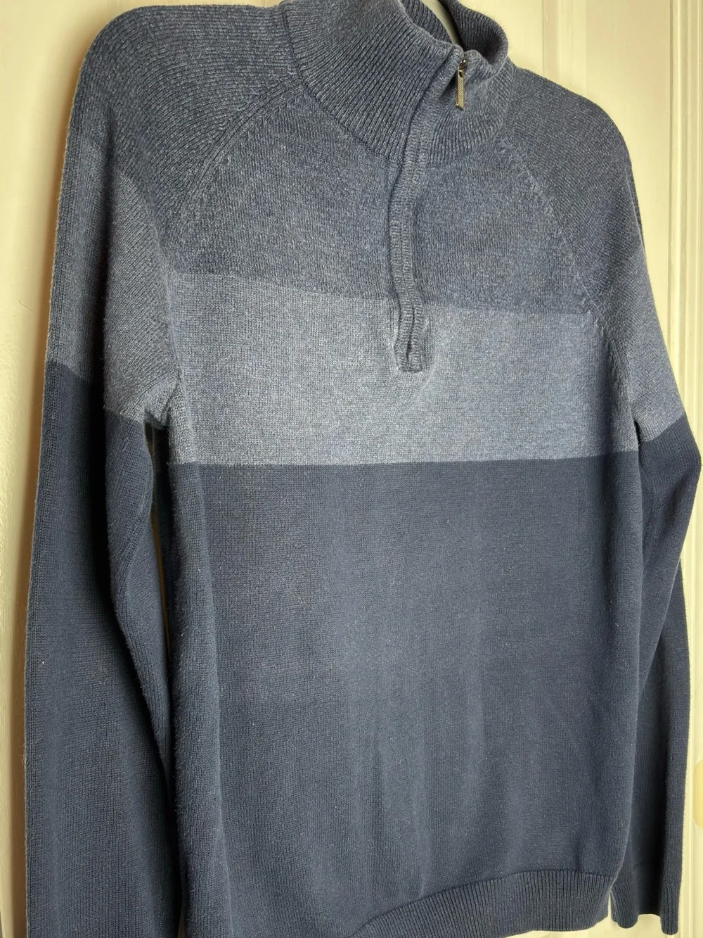 Calvin Klein Men’s Medium Blue Gray Colorblock Quarter Zip Sweater Pullover